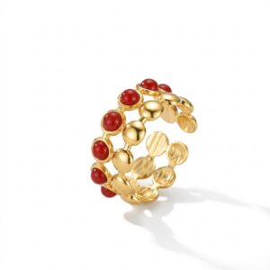 YWJEWELS Crimson Orbit Open-Wrap Ring