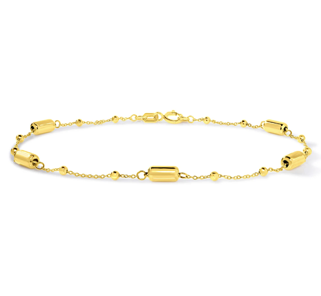 Gold-Plated Cylinder & Bead Station Bracelet